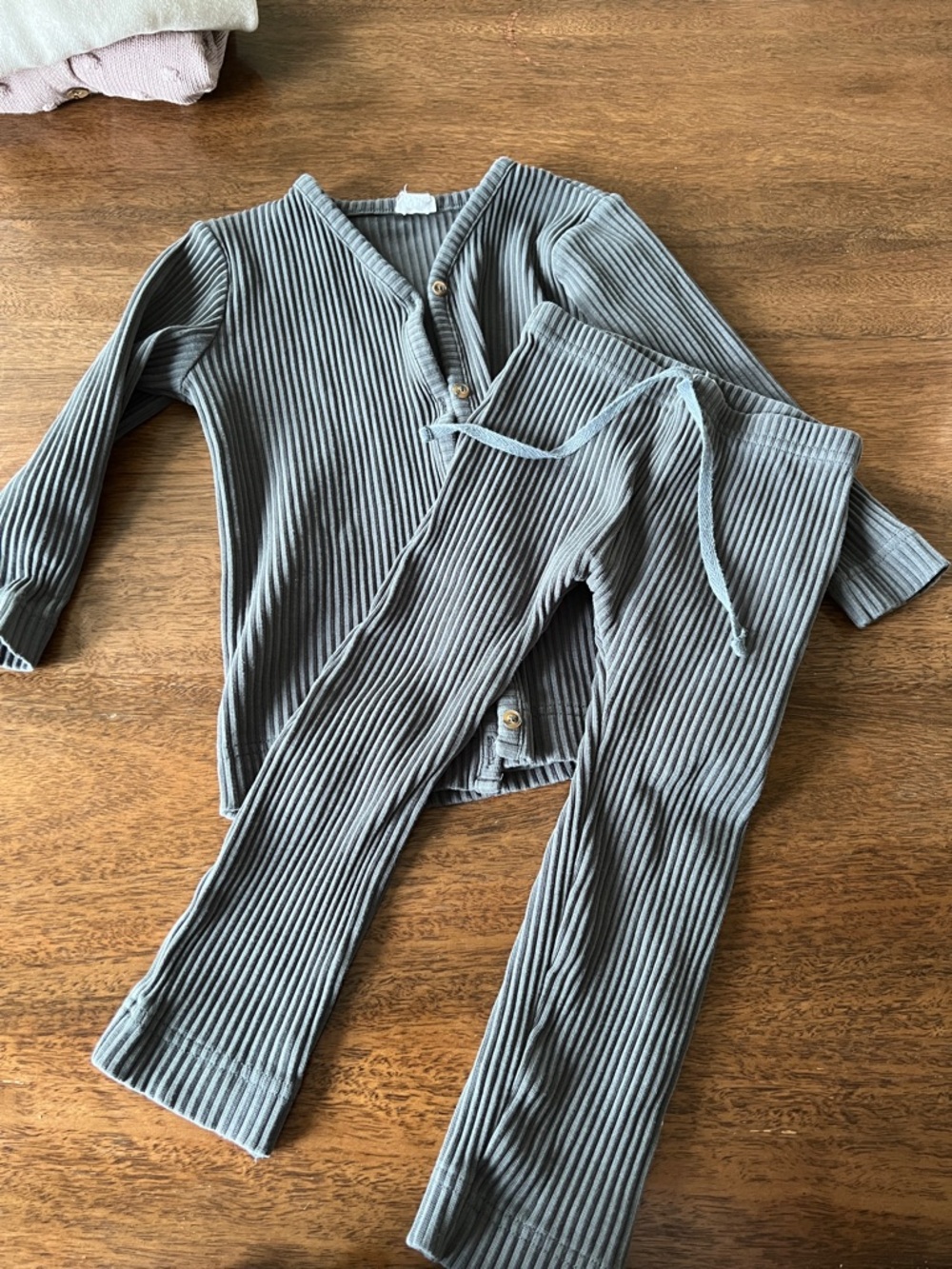 Jamie Kay Ribbed Two-Piece Loungewear Set in Slate Gray